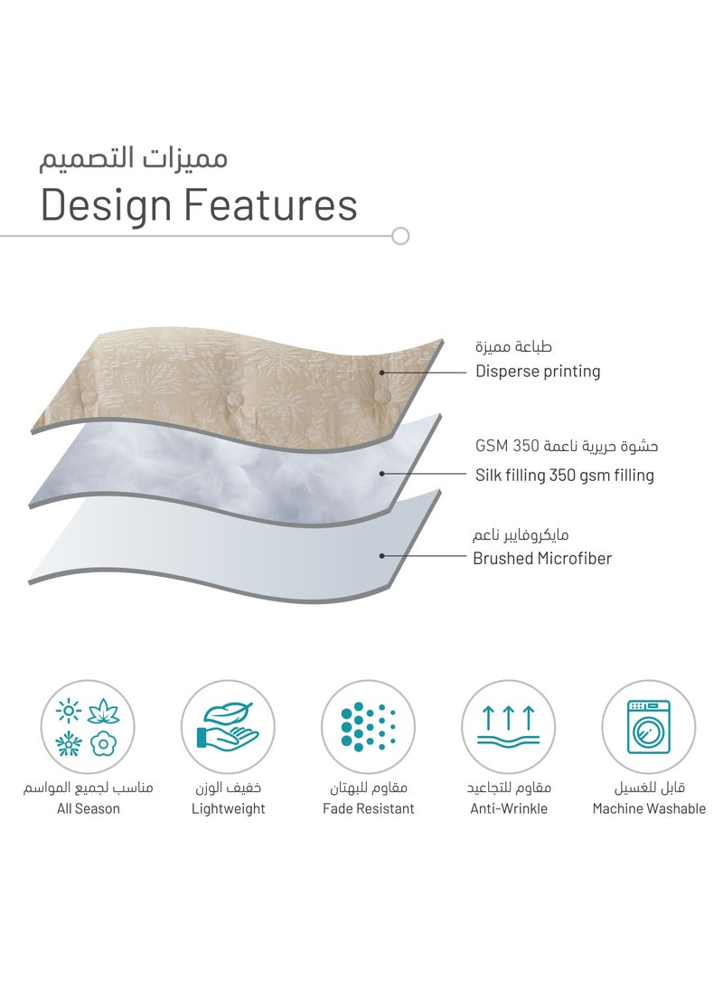 Donetella - Bedding Comforter Set 5-Pcs Single Size Solid Yarn Dyed Bed Set Fits (120 x 200 Cm) All Season 350GSM Feather Silk Fill,Beige - Image 1