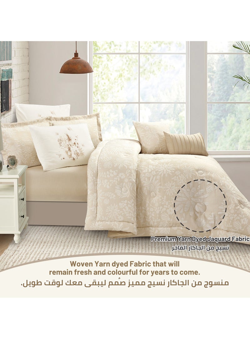 Donetella - Bedding Comforter Set 5-Pcs Single Size Solid Yarn Dyed Bed Set Fits (120 x 200 Cm) All Season 350GSM Feather Silk Fill,Beige - Image 1
