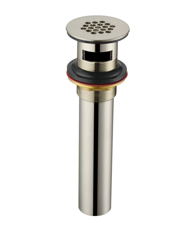 Purelux Grid Drain Strainer Assembly with Overflow for Bathroom Sink Made of Brass Brushed Nickel