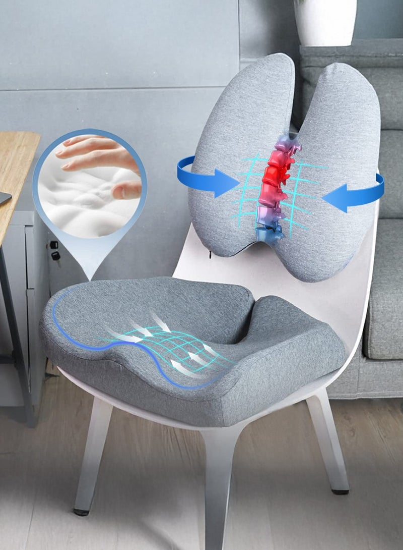 WALALLA 2 Pack Portable Ergonomic Memory Foam Seat Cushion and Lumbar Support Pillow Set,  Bed Chair Pillow, Back Support, Memory Foam Reading Pillow for Car Office Computer Chair Wheelchair - Image 1