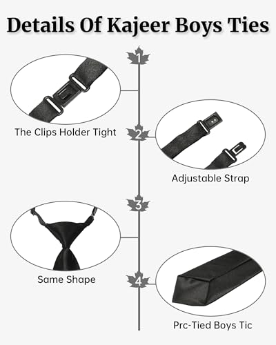 Kajeer Boys Ties for Kids Necktie Solid Adjustable - Woven Boys Pre-tied for Kids Formal Wedding Graduation School Uniforms (Black, M (age 5 years - 12) - Image 3