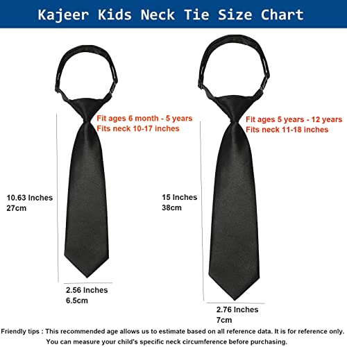 Kajeer Boys Ties for Kids Necktie Solid Adjustable - Woven Boys Pre-tied for Kids Formal Wedding Graduation School Uniforms (Black, M (age 5 years - 12) - Image 2