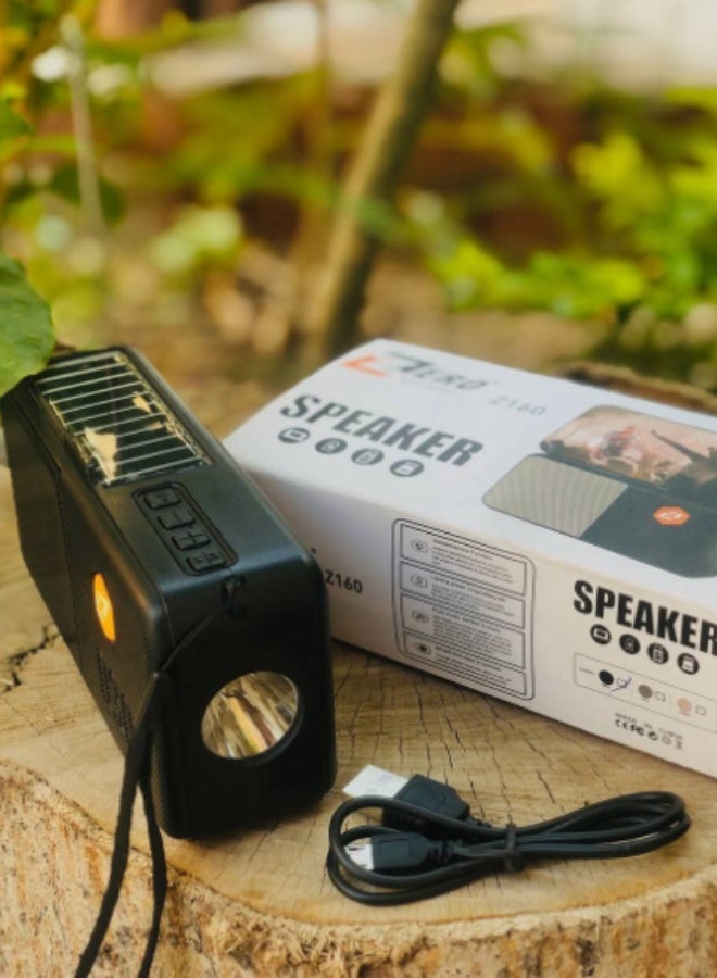 Zero Z160 Portable Solar Powered Bluetooth Speaker with FM Radio Built in High Brightness LED Flashlight USB and TF Card Ports and Durable Carrying Strap for Outdoor Camping and Emergency Use - Image 2