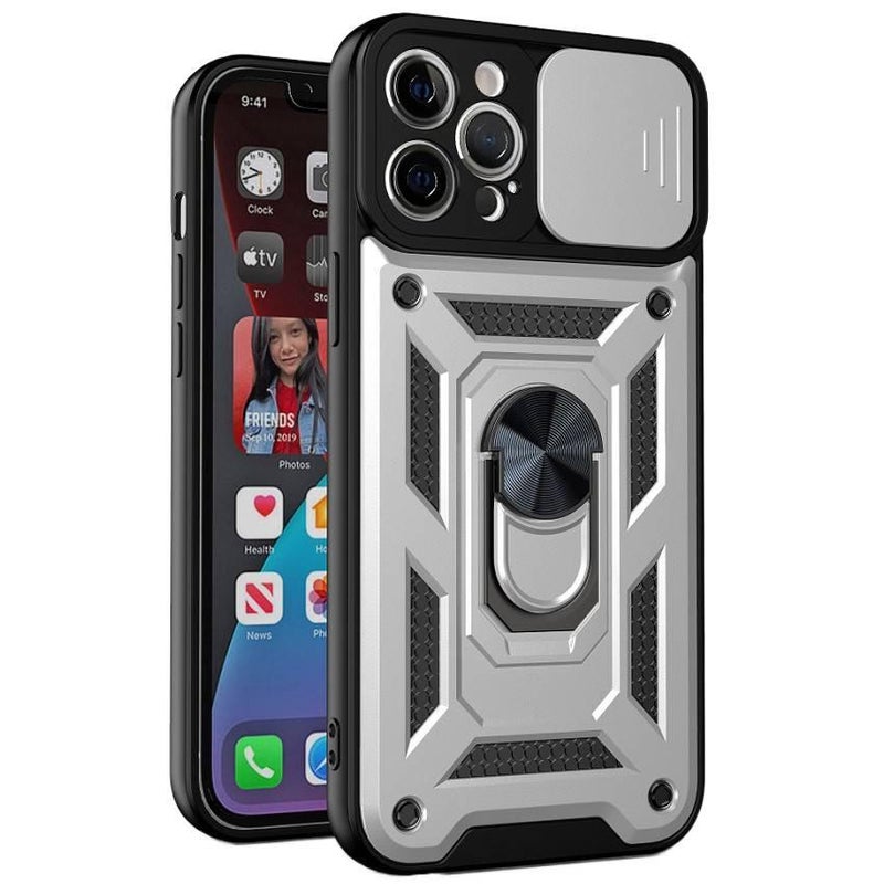 غطاء واقي، Silver، حامل قائم، لـ iPhone 12 Pro بوظيفة حامل باللون الفضي للاستخدام العملي للحمل اليومي للمكتب - Image 1