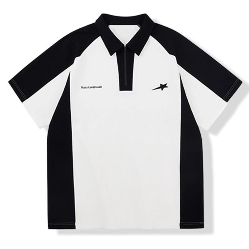 American Style Retro Short-Sleeved T-Shirt Men'S And Women'S Contrast Color Stitching Academy Style Half-Sleeved Oversize Couple Top - Image 1
