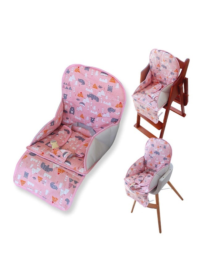 Kocpudu High Chair Pad, High Chair Cushion, Seat Cushion Breathable Pad, Cute Pattern,Comfortable Seat Belt Design, Soft and Comfortable, Baby Sits More Comfortable (Pink Animal Pattern) - Image 1