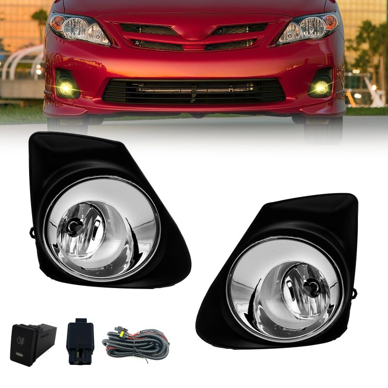 مصابيح ضباب تناسب كورولا 2011 2012 2013 مجموعة مصابيح ضباب 2 قطع مع إطارات كروم ومفتاح ومجموعة أسلاك