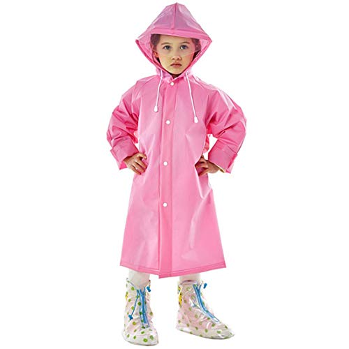 MAGIC Kids Girl's PVC Full Sleeve With Hooded Plain Raincoat (Pink, 9-10 Years) - Image 1