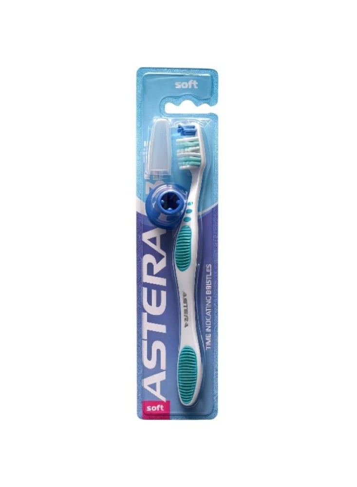 Time Index soft toothbrush with cover, assorted colors