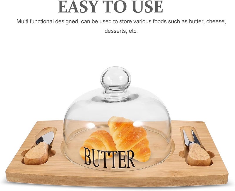 Wood Butter Dish with Dome Lid and Dual Knives, Leak-proof Butter Holder for Refrigerator, Cheese Keeper Tray for Kitchen Storage and Serving, 1pcs Set - Image 3