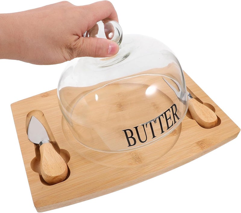 Wood Butter Dish with Dome Lid and Dual Knives, Leak-proof Butter Holder for Refrigerator, Cheese Keeper Tray for Kitchen Storage and Serving, 1pcs Set - Image 4