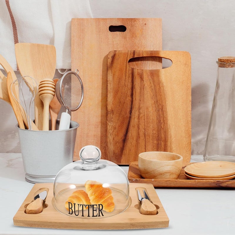 Wood Butter Dish with Dome Lid and Dual Knives, Leak-proof Butter Holder for Refrigerator, Cheese Keeper Tray for Kitchen Storage and Serving, 1pcs Set - Image 5