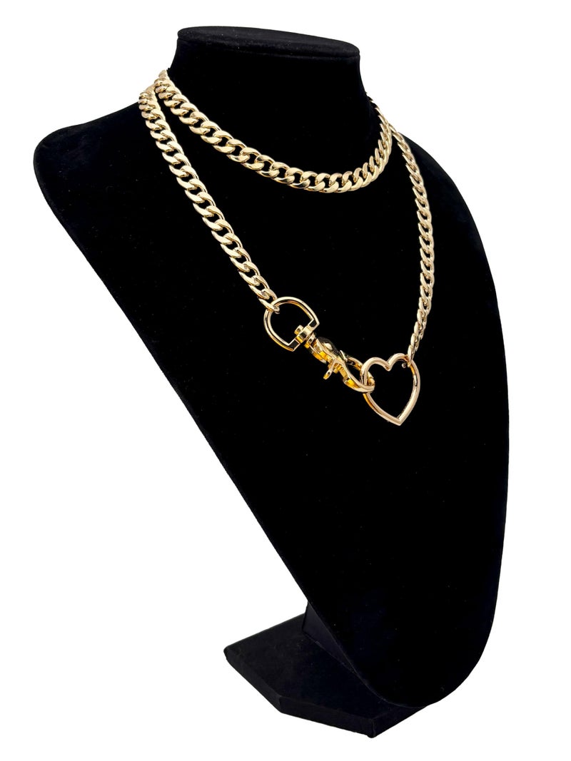 paloli Women's Slip Chain Gold Heart O-Ring Chunky Chain Necklace, Cuban Long Layered Jewelry, Adjustable Lariat Y-Necklace Heart Loop Choker - Image 4