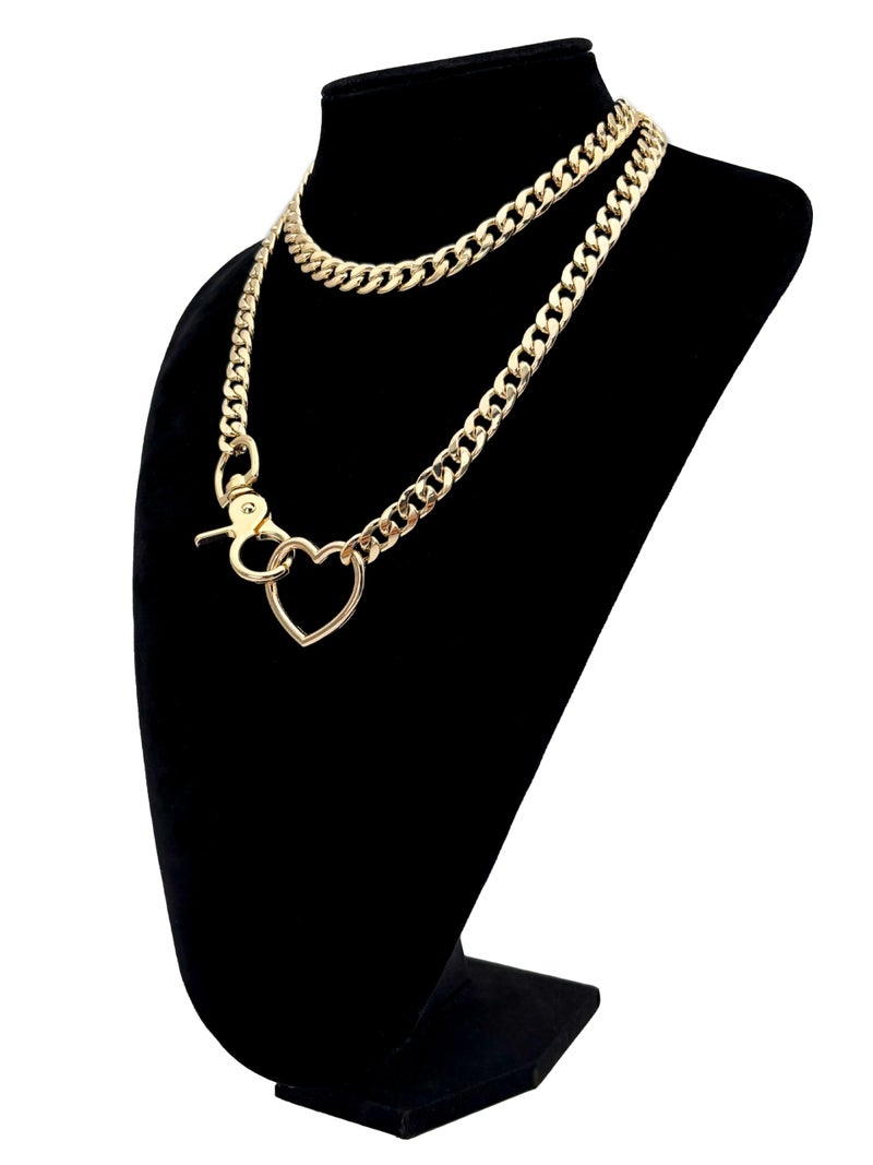 paloli Women's Slip Chain Gold Heart O-Ring Chunky Chain Necklace, Cuban Long Layered Jewelry, Adjustable Lariat Y-Necklace Heart Loop Choker - Image 3