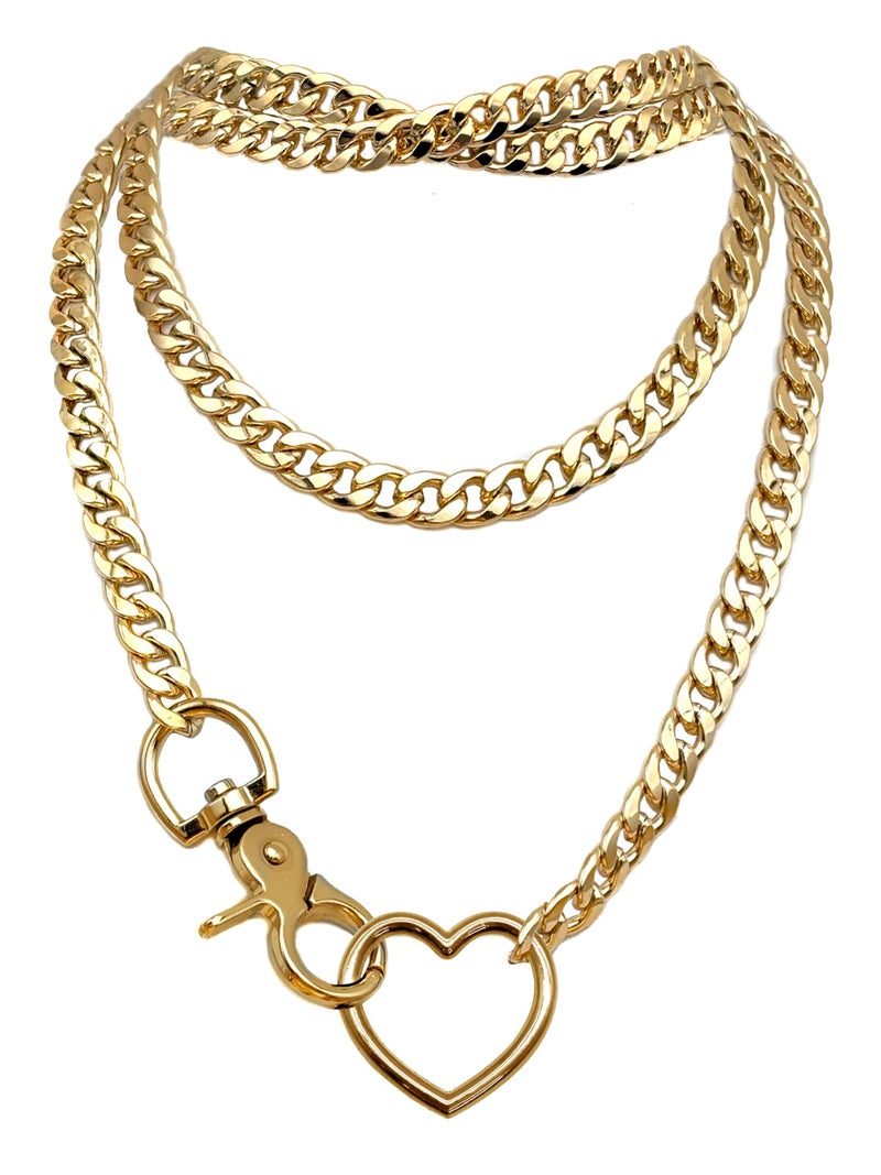 paloli Women's Slip Chain Gold Heart O-Ring Chunky Chain Necklace, Cuban Long Layered Jewelry, Adjustable Lariat Y-Necklace Heart Loop Choker - Image 1
