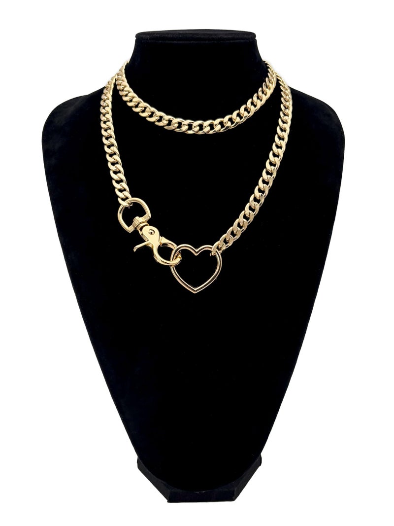 paloli Women's Slip Chain Gold Heart O-Ring Chunky Chain Necklace, Cuban Long Layered Jewelry, Adjustable Lariat Y-Necklace Heart Loop Choker - Image 2