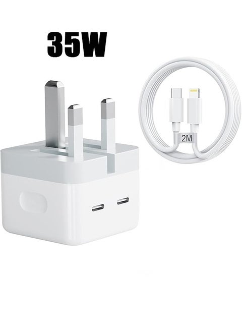 35W Fast Charger For iPhone Charger Dual Type C Port With 1M Fast Lightning Cable, Type C Charger Foldable USB C Plug Compatible With New iPhone 14/14Pro/14Pro Max/14 Plus/13Pro Max /13 Pro/13/12/11/XS iPad Mini 6/ iPad Pro