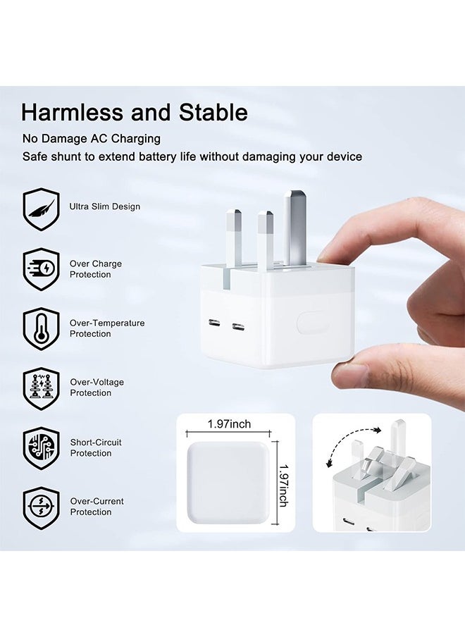 35W Fast Charger For iPhone Charger Dual Type C Port With 1M Fast Lightning Cable, Type C Charger Foldable USB C Plug Compatible With New iPhone 14/14Pro/14Pro Max/14 Plus/13Pro Max /13 Pro/13/12/11/XS iPad Mini 6/ iPad Pro