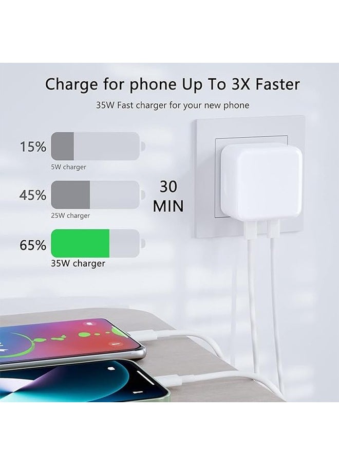 35W Fast Charger For iPhone Charger Dual Type C Port With 1M Fast Lightning Cable, Type C Charger Foldable USB C Plug Compatible With New iPhone 14/14Pro/14Pro Max/14 Plus/13Pro Max /13 Pro/13/12/11/XS iPad Mini 6/ iPad Pro