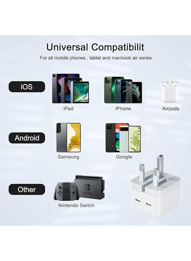 35W Fast Charger For iPhone Charger Dual Type C Port With 1M Fast Lightning Cable, Type C Charger Foldable USB C Plug Compatible With New iPhone 14/14Pro/14Pro Max/14 Plus/13Pro Max /13 Pro/13/12/11/XS iPad Mini 6/ iPad Pro