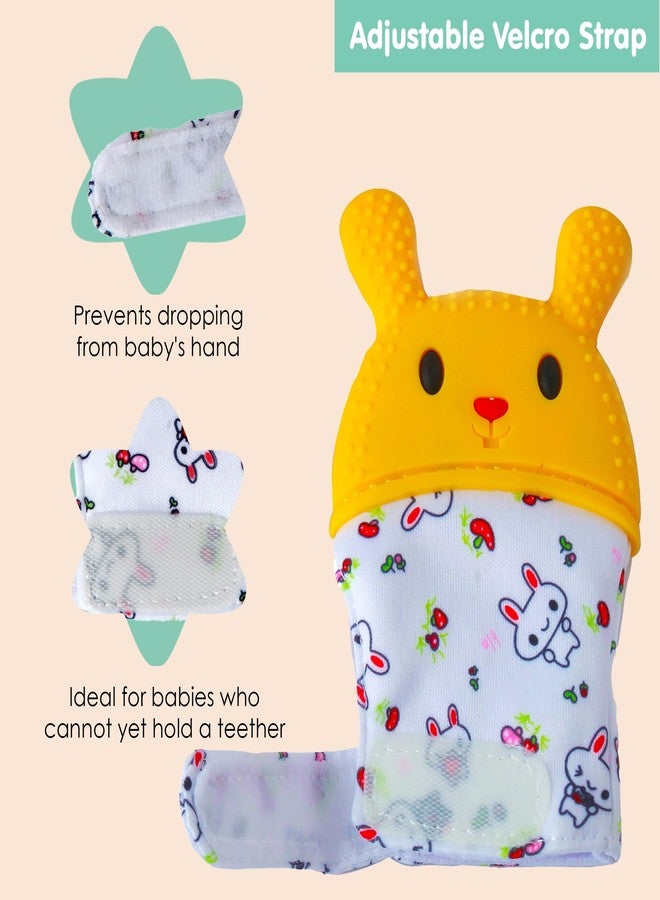 BabyMoo Baby Moo Rabbits Eat Carrots Yellow Silicone Teething Mitten Soothing Infant Teething Mitten Glove with Adjustable Strap, Crinkle Sound & Textured Silicone to Soothe Sore & Swollen Gums Age 3 Months + - Image 4
