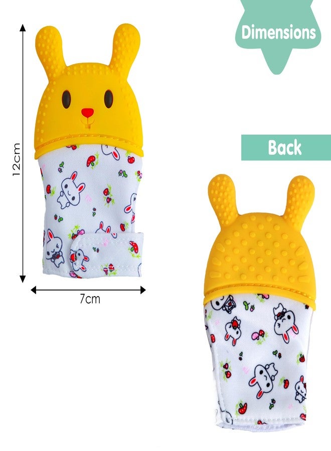 BabyMoo Baby Moo Rabbits Eat Carrots Yellow Silicone Teething Mitten Soothing Infant Teething Mitten Glove with Adjustable Strap, Crinkle Sound & Textured Silicone to Soothe Sore & Swollen Gums Age 3 Months + - Image 2