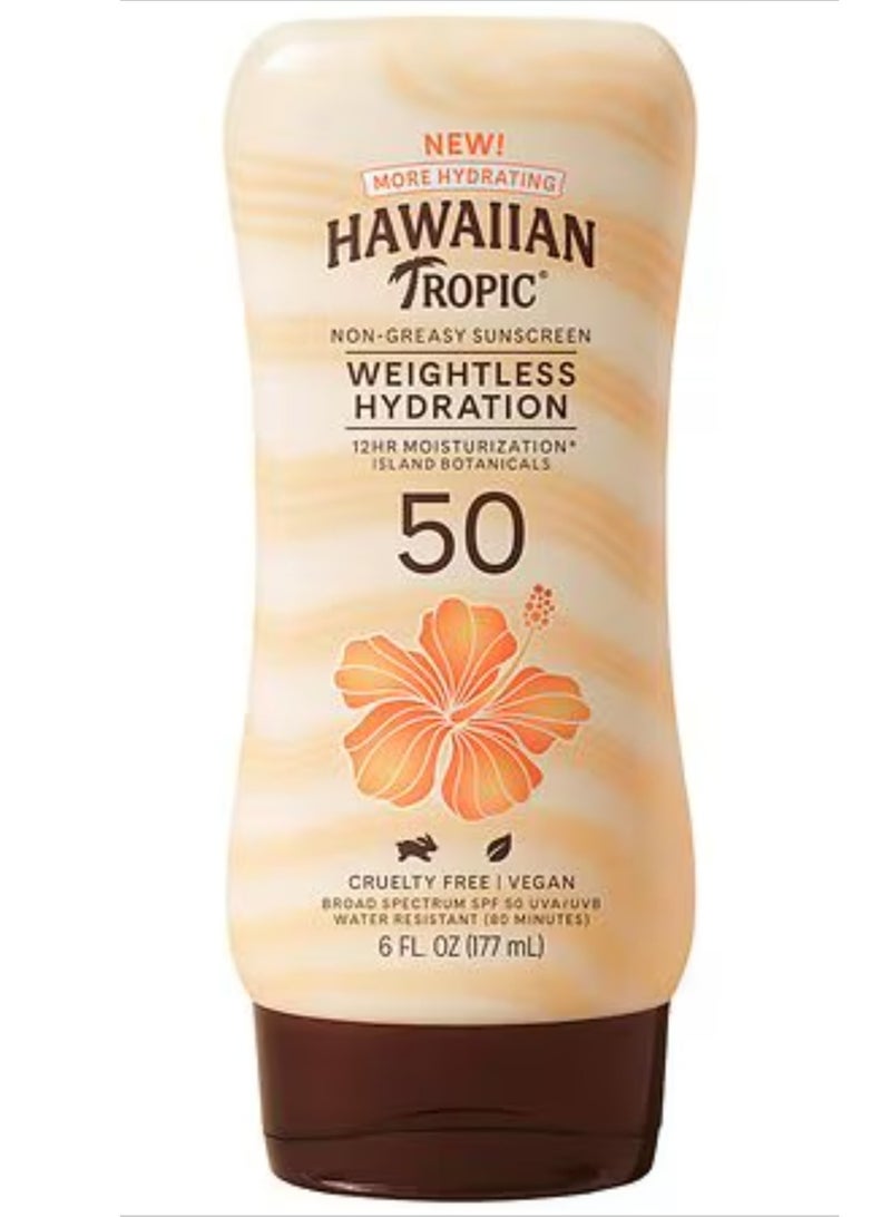 Hawaiian Tropic Weightless Hydration Non-greasy Sunscreen Lotion, SPF50, Water Resistant - 177 ml - Image 1