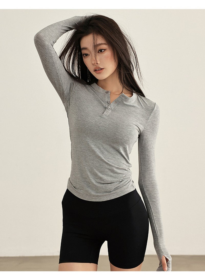 ميرين بلوزة رمادية طويلة الأكمام مع فتحات للإبهام - Image 3
