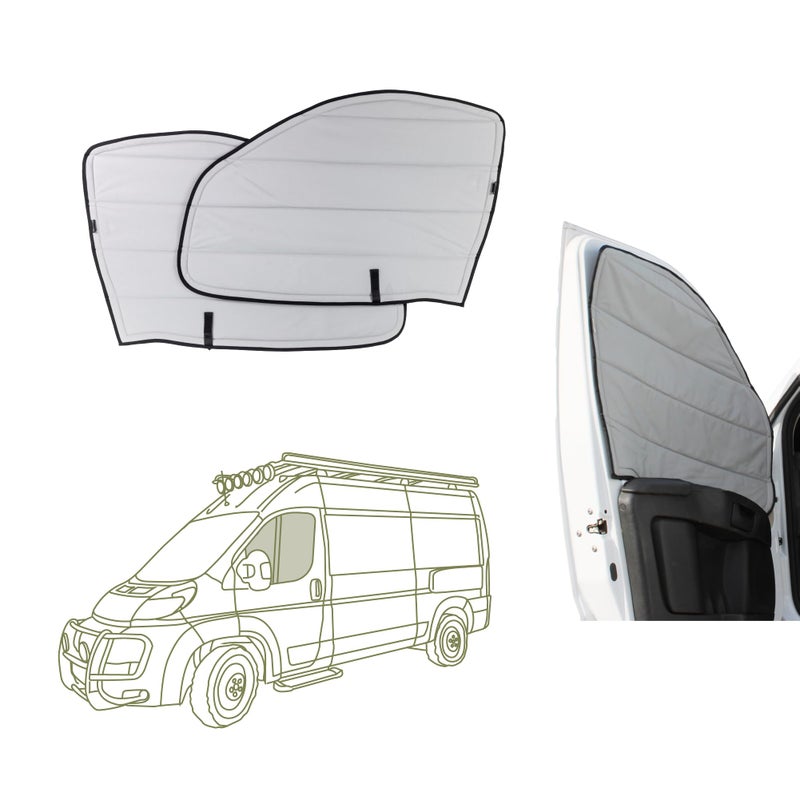 VanEssential Insulated Blackout Front Door Window Covers Designed for RAM Promaster Van Years 2014 to Current Model Pair Cool Gray