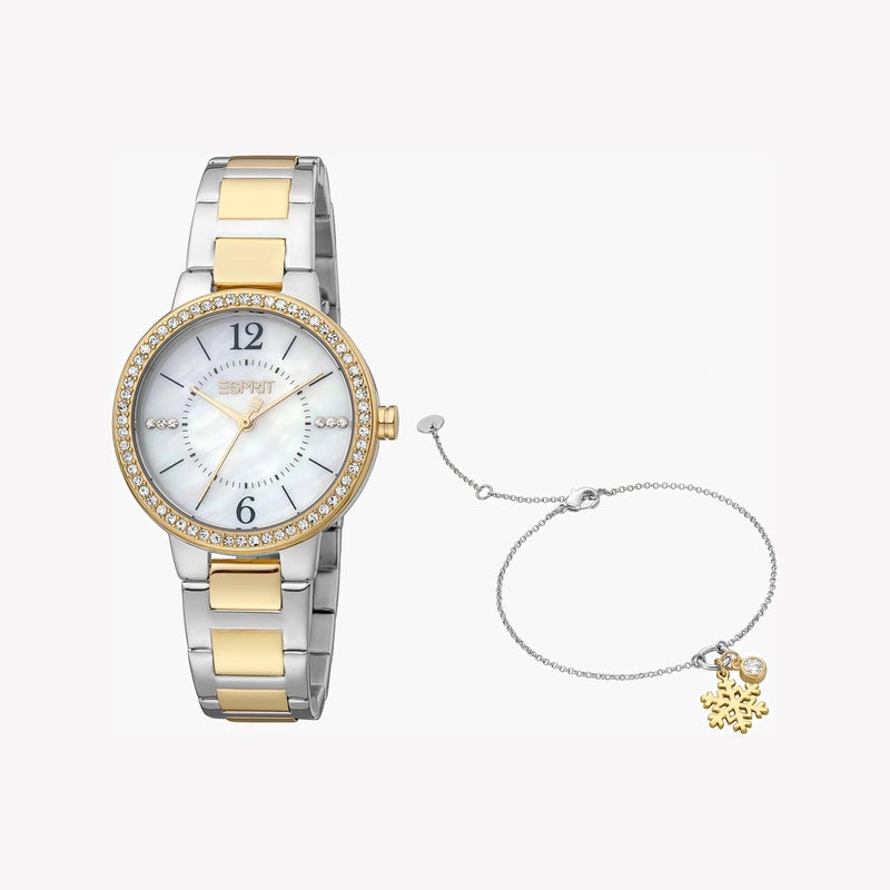 ESPRIT Women's Silver & Gold Stainless Steel Watch, White Mother of Pearl Dial|ES1L228M2095 - Image 1