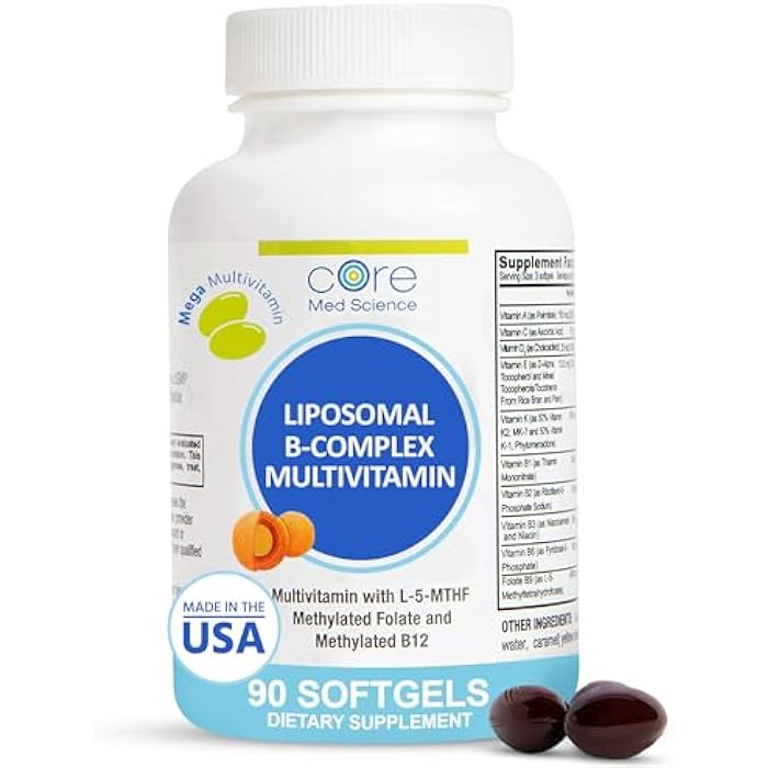 Core Med Science Liposomal Methylated Multivitamin B-Complex, 90 Softgels - Non-GMO Active Super B Complex Vitamin Supplement for Heart Health - VIT Methyl B Complex Immune Support Supplement - Image 1