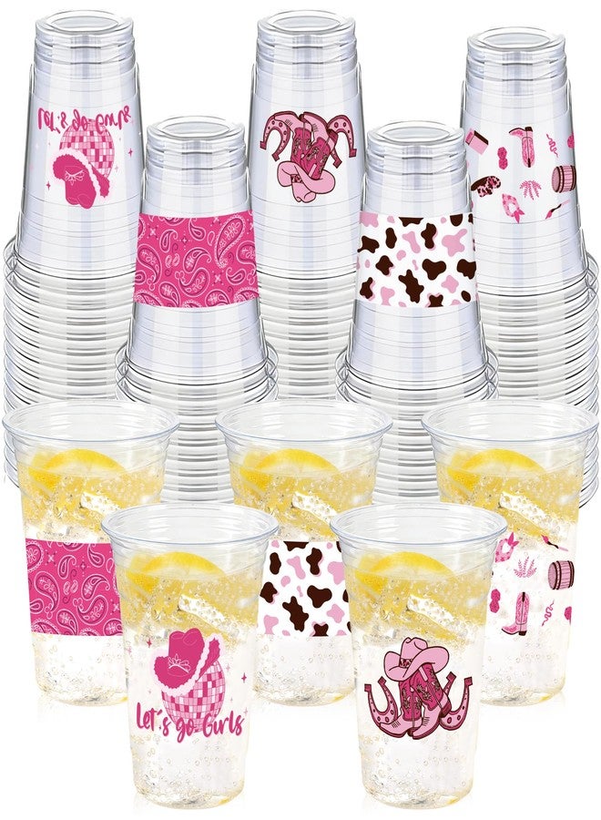 CUPLOOV 50 Pcs Western Cowgirl Plastic Cups, 12 Oz Pink Disco Cowgirl Plastic Clear Disposable Drinking Cups for Western Party Decoration Cowgirl Birthday Wedding Party Supplies - Image 1