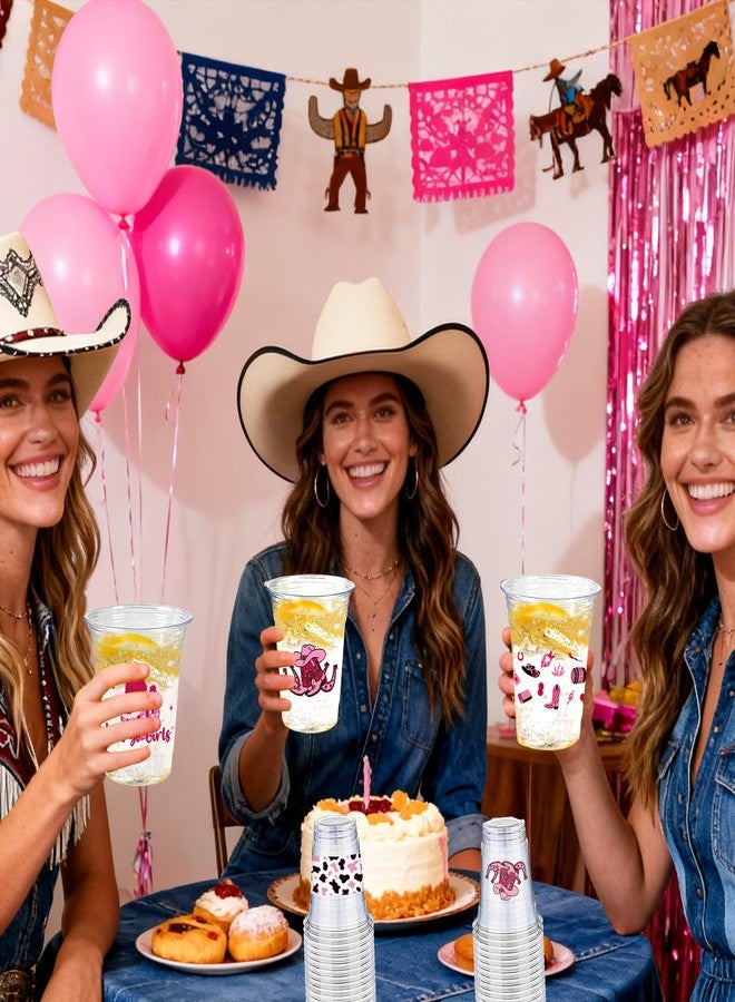 CUPLOOV 50 Pcs Western Cowgirl Plastic Cups, 12 Oz Pink Disco Cowgirl Plastic Clear Disposable Drinking Cups for Western Party Decoration Cowgirl Birthday Wedding Party Supplies - Image 2