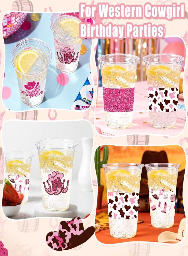 CUPLOOV 50 Pcs Western Cowgirl Plastic Cups, 12 Oz Pink Disco Cowgirl Plastic Clear Disposable Drinking Cups for Western Party Decoration Cowgirl Birthday Wedding Party Supplies - Image 3