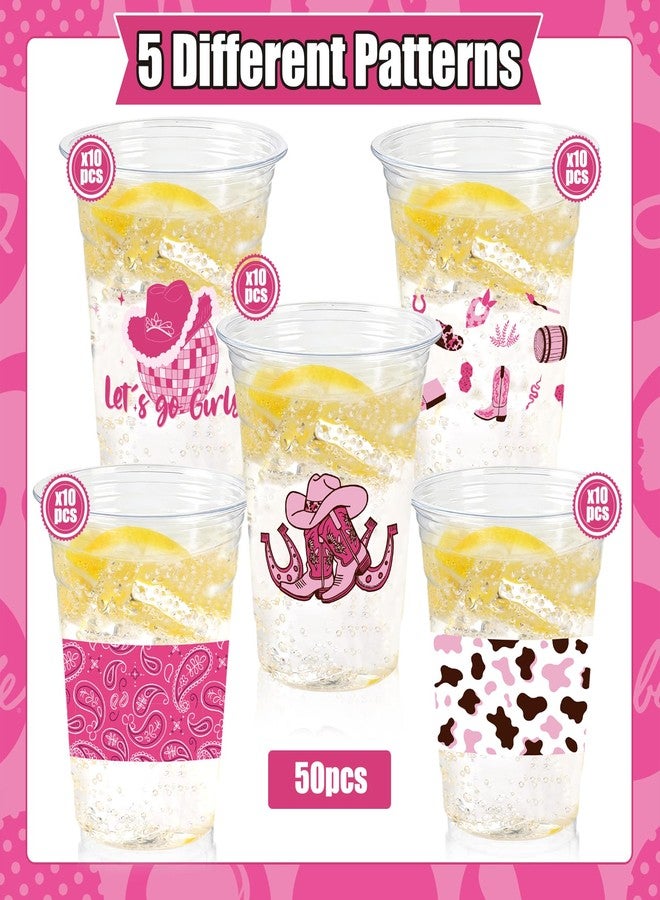 CUPLOOV 50 Pcs Western Cowgirl Plastic Cups, 12 Oz Pink Disco Cowgirl Plastic Clear Disposable Drinking Cups for Western Party Decoration Cowgirl Birthday Wedding Party Supplies - Image 5