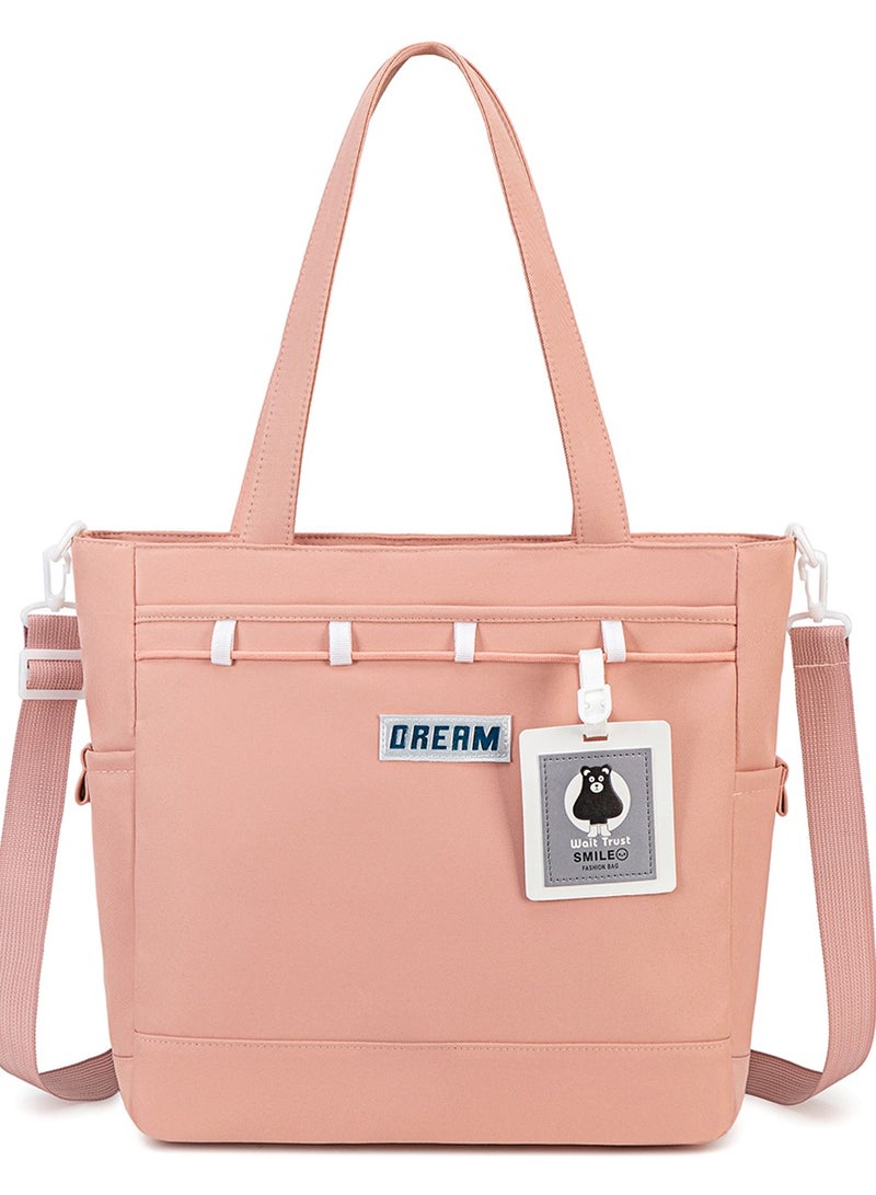 Dream School Bag M23 Aesthetic Pink School Tote Bag with Crossbody Strap & Bear Charm - Large Capacity, Waterproof Shoulder Bag for College Students & Travel - Image 1