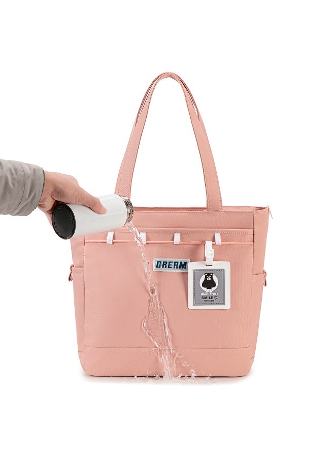 Dream School Bag M23 Aesthetic Pink School Tote Bag with Crossbody Strap & Bear Charm - Large Capacity, Waterproof Shoulder Bag for College Students & Travel - Image 2