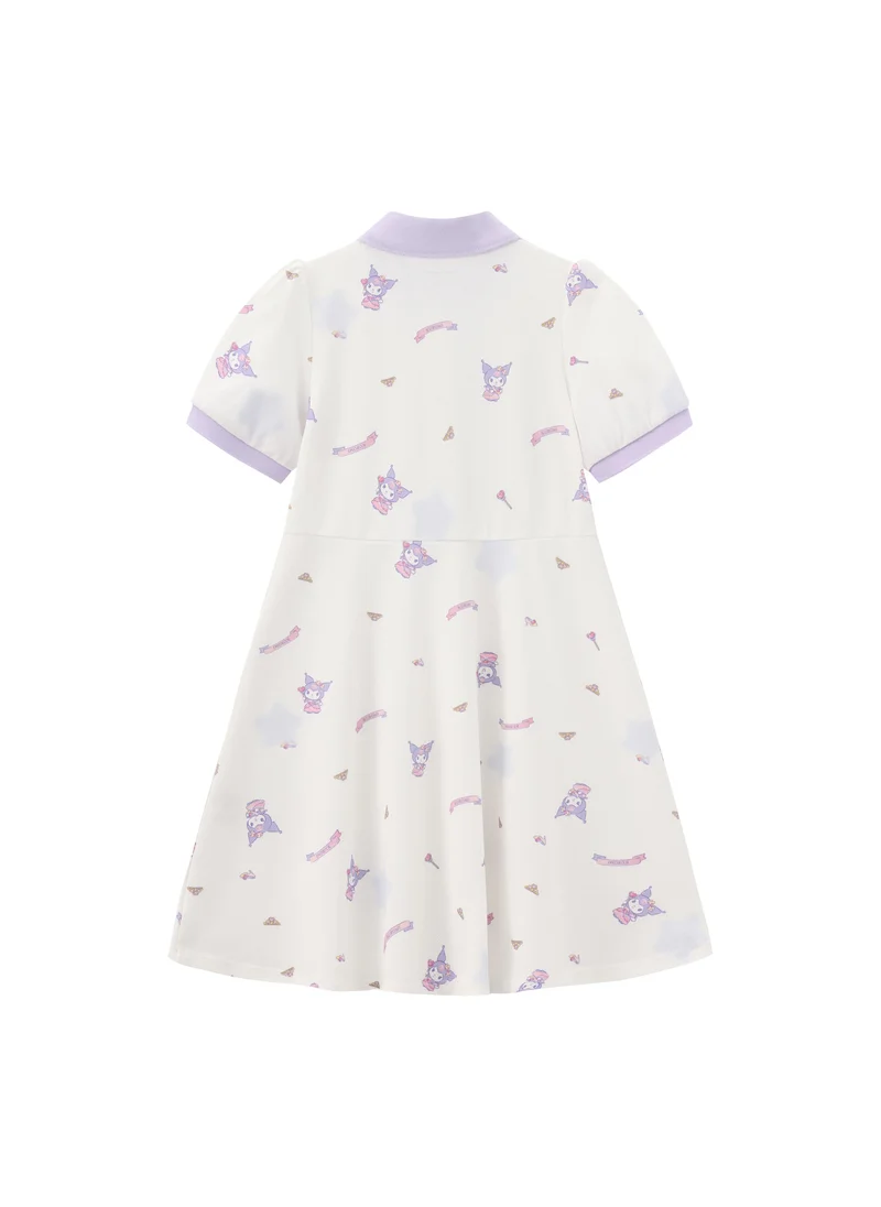 Balabala white with purple and pink print Kids Girls Knitted one-piece dress for Women | Best Price UAE