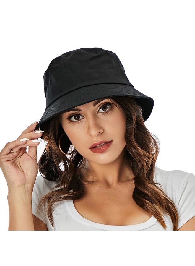 Umeepar Unisex Cotton Packable Bucket Hat Sun Hat Plain Colors for Men Women, 1 Plain Black, One size - Image 5