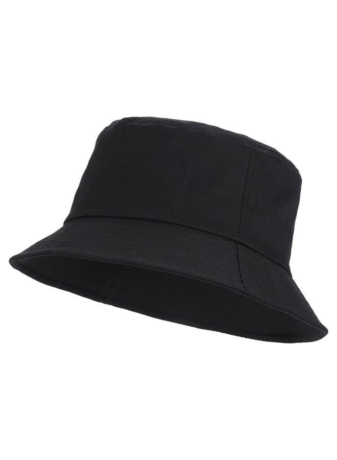 Umeepar Unisex Cotton Packable Bucket Hat Sun Hat Plain Colors for Men Women, 1 Plain Black, One size - Image 1