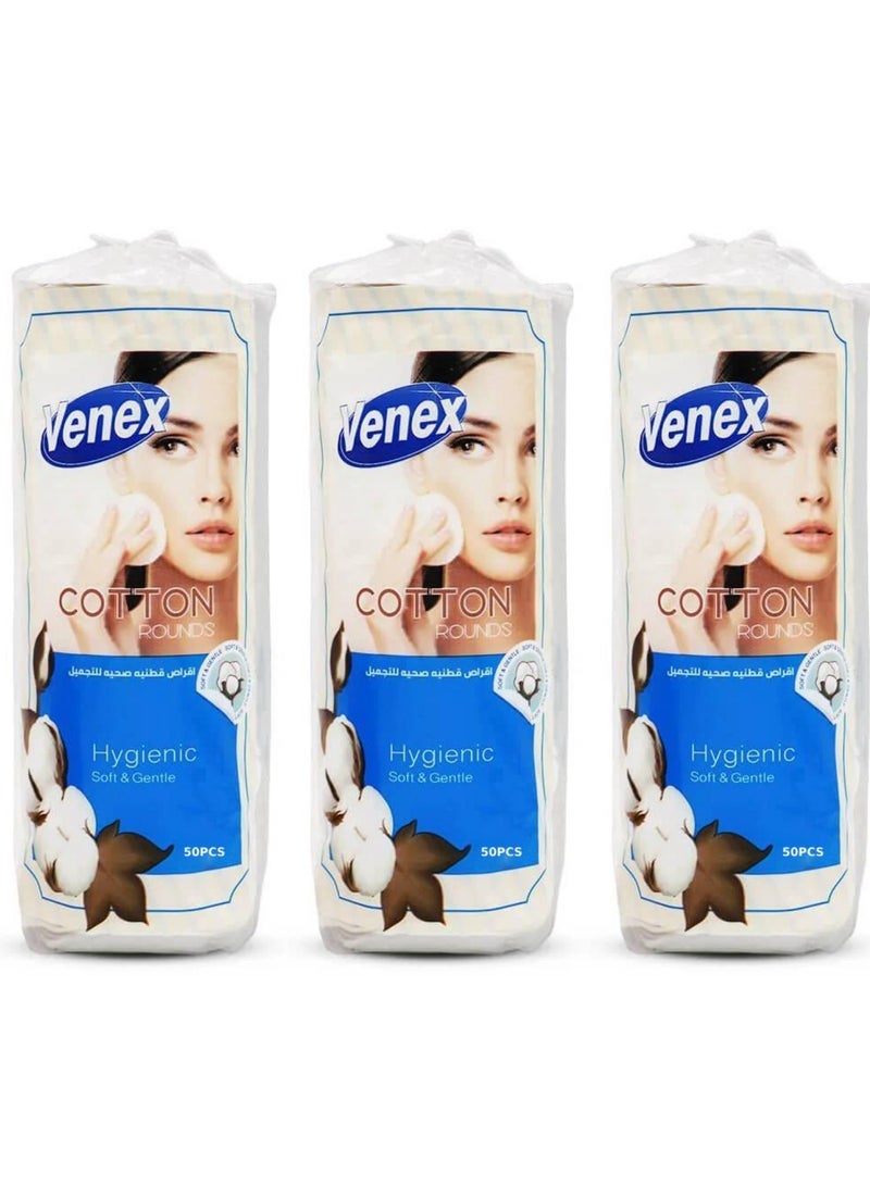 venex 3 Pieces of Healthy Cosmetic Cotton Pads - 50 Pad
