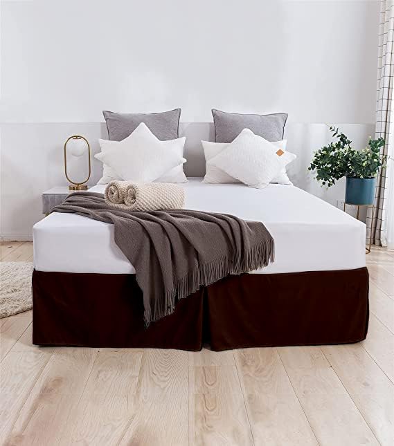 SLEEPINO SLEEPINO Box Pleated Bed Skirt King Size 72x78 Inches 18 Inch Tailored Drop Easy Fit King Bed Center Corner Pleats Brown 