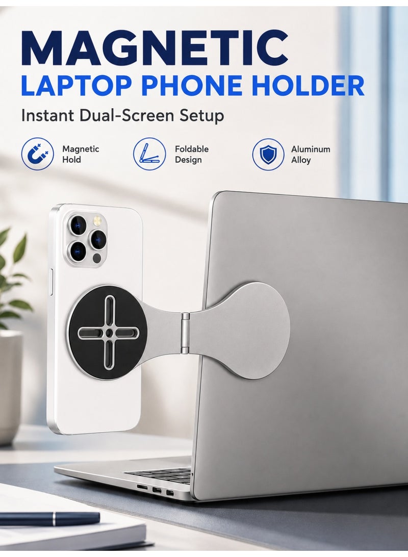 ايساجر حامل هاتف مغناطيسي للابتوب والشاشة، متوافق مع MagSafe، حامل جانبي قابل للطي من سبائك الألومنيوم للشاشة المزدوجة ومكالمات الفيديو وكاميرا الاستمرارية والعمل المكتبي والتثبيت على الحائط والحامل الثلاثي - Image 1