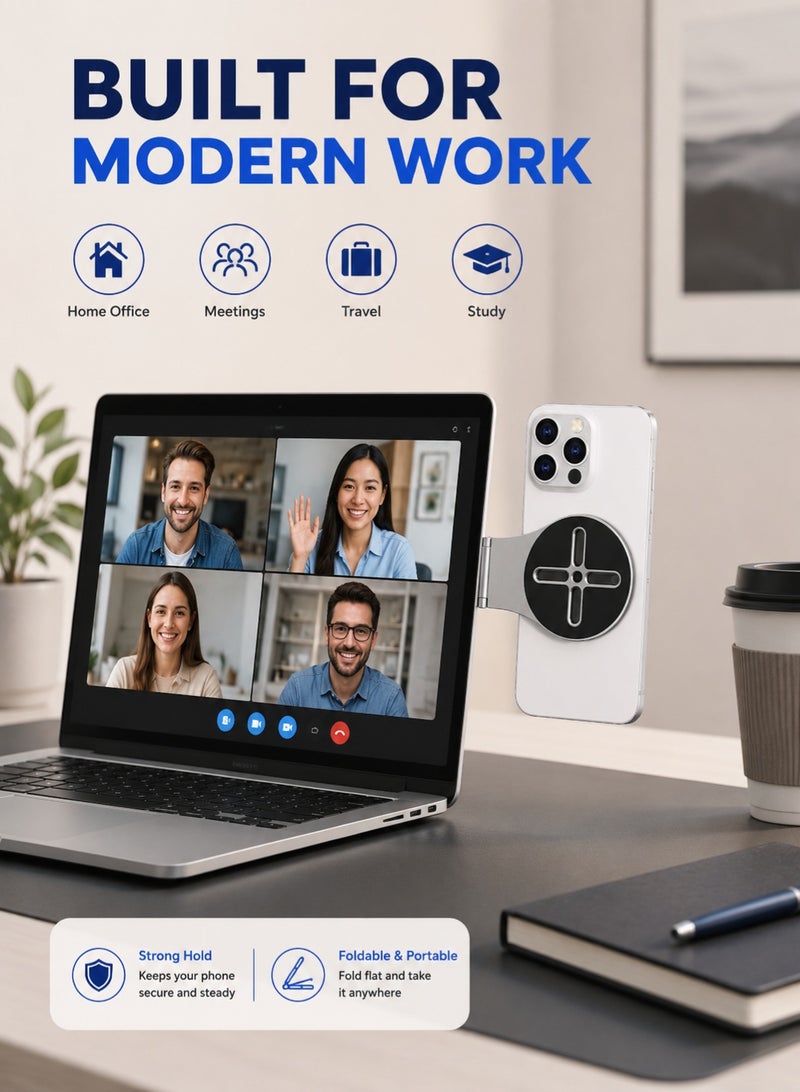 ايساجر حامل هاتف مغناطيسي للابتوب والشاشة، متوافق مع MagSafe، حامل جانبي قابل للطي من سبائك الألومنيوم للشاشة المزدوجة ومكالمات الفيديو وكاميرا الاستمرارية والعمل المكتبي والتثبيت على الحائط والحامل الثلاثي - Image 3