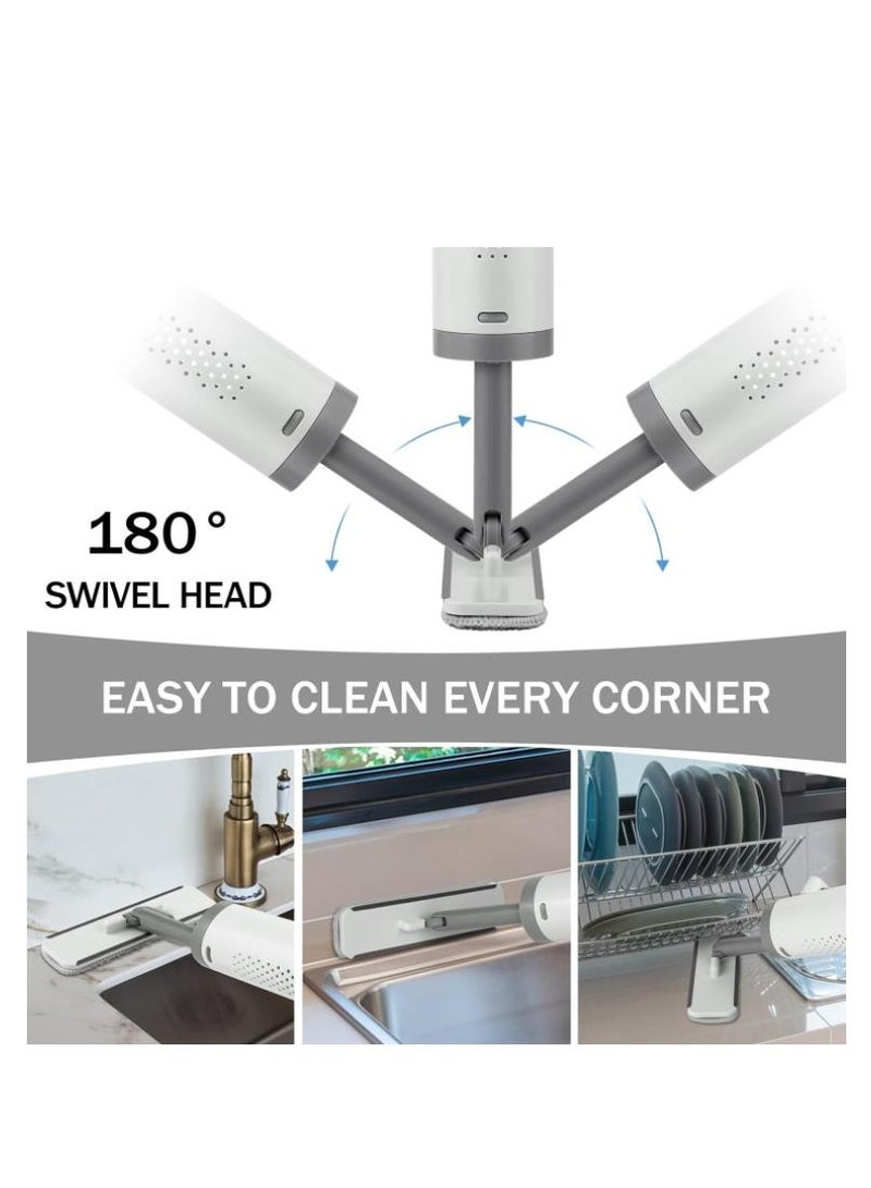Golden Portable Self-Squeeze Mini Mop, Short Rotatable Hand Wash-Free Flat Squeeze Mop with Crevice Brush and 2 Reusable Microfiber Pads, Floor Cleaning System for Bathroom Kitchens Desktop (Gray)  - Image 2