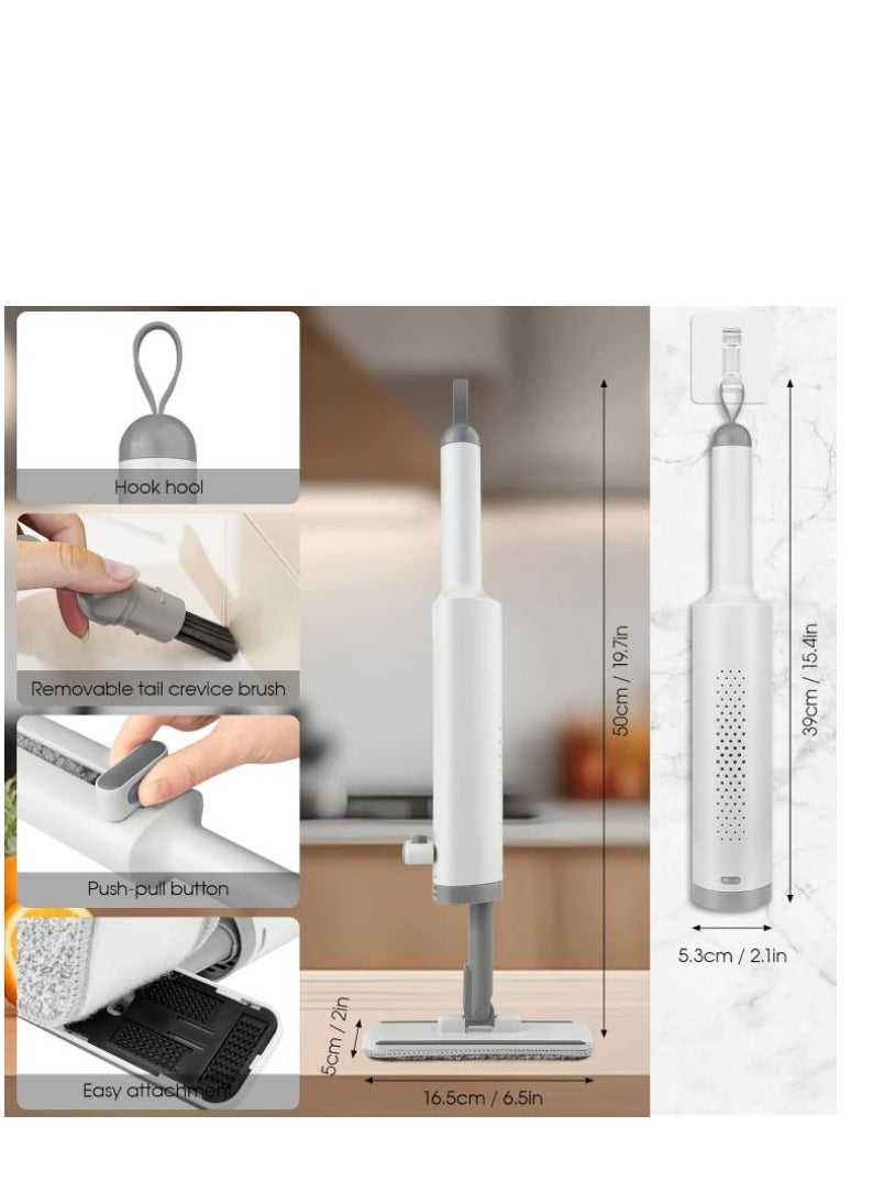 Golden Portable Self-Squeeze Mini Mop, Short Rotatable Hand Wash-Free Flat Squeeze Mop with Crevice Brush and 2 Reusable Microfiber Pads, Floor Cleaning System for Bathroom Kitchens Desktop (Gray)  - Image 4