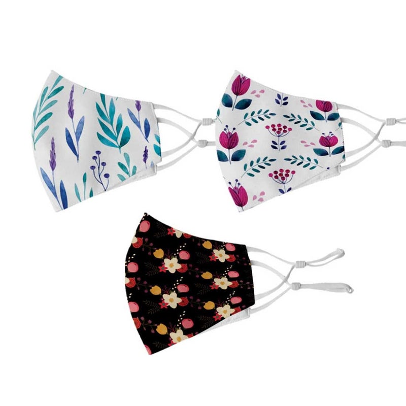 Crazyify Crazyify Floral Print Face Mask Face Mask Set of 3 For WomenMen with Adjustable Earloop Two Layer Soft Printed Canvas Fabric with HD Print Washable Resuable  - Image 1