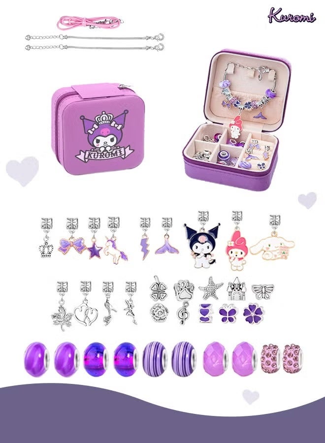 36PCS Charm Bracelet Making Kit, Girls Beads for Jewelry Making Kit, with Jewelry Box, for DIY Craft Jewelry Gift, For 7-14 Year Old Girl（Purple） - Image 1