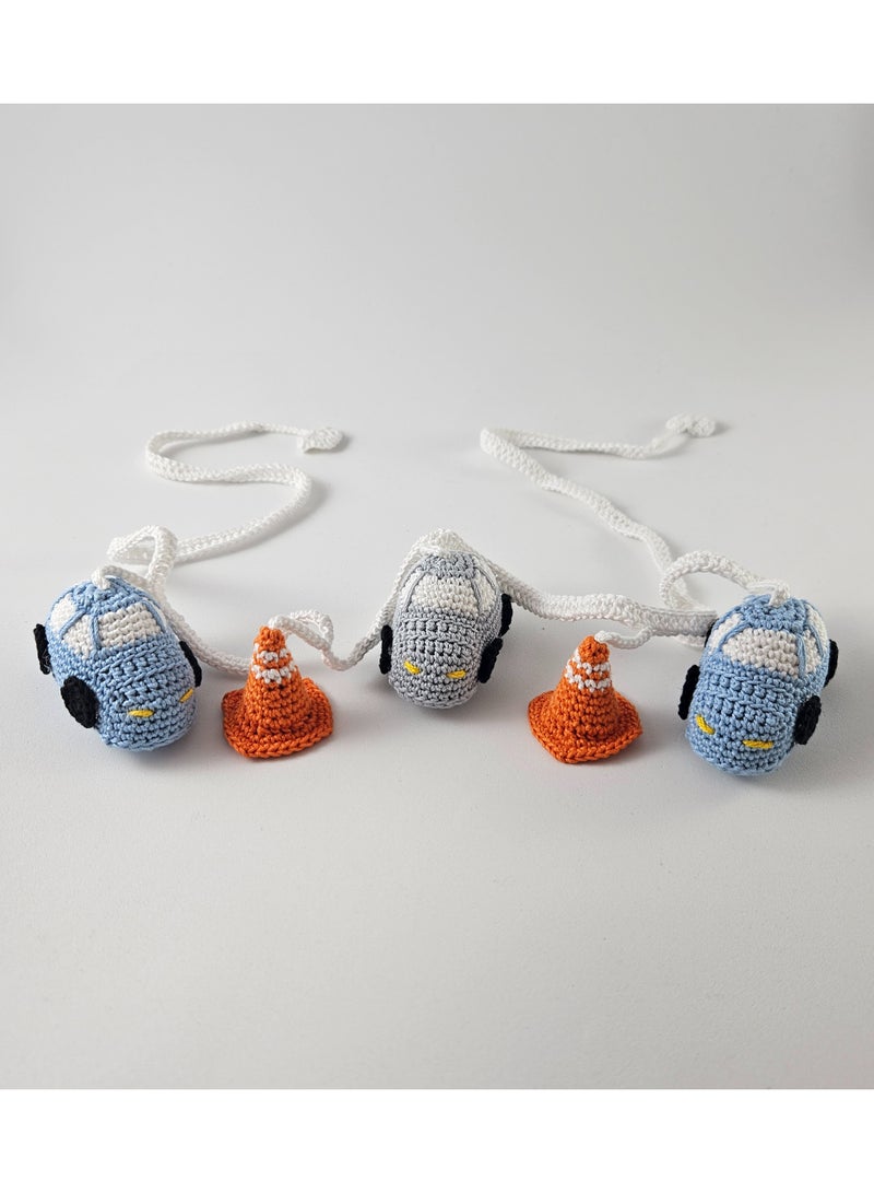 JewelOnPalette Handmade Crochet Car and Traffic Cone Garland Banner Pennant - Baby Pram Walker or Nursery Decor | Hand made Car-Themed Walker Crib Hanging Decoration | Perfect Baby Shower Gift for Future Motorheads JewelOnPalette - Image 3