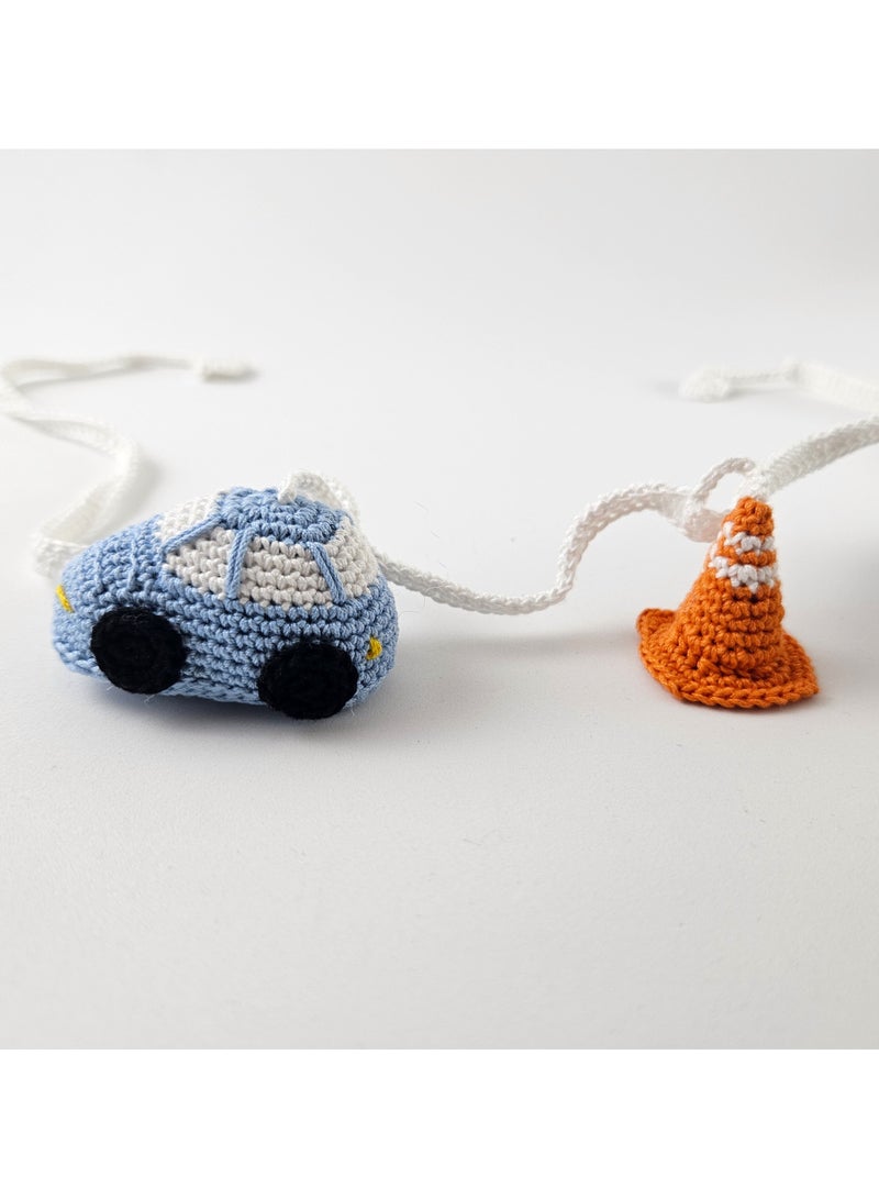 JewelOnPalette Handmade Crochet Car and Traffic Cone Garland Banner Pennant - Baby Pram Walker or Nursery Decor | Hand made Car-Themed Walker Crib Hanging Decoration | Perfect Baby Shower Gift for Future Motorheads JewelOnPalette - Image 4